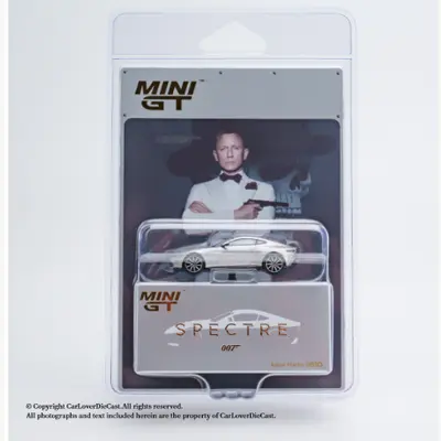 Mini GT Aston Martin DB10 007 Spectre on its blister card